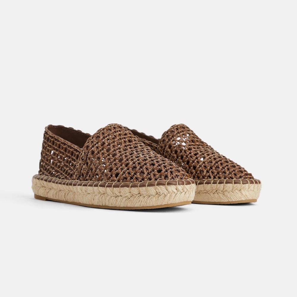Zara Brown Woven Esparto Espadrilles